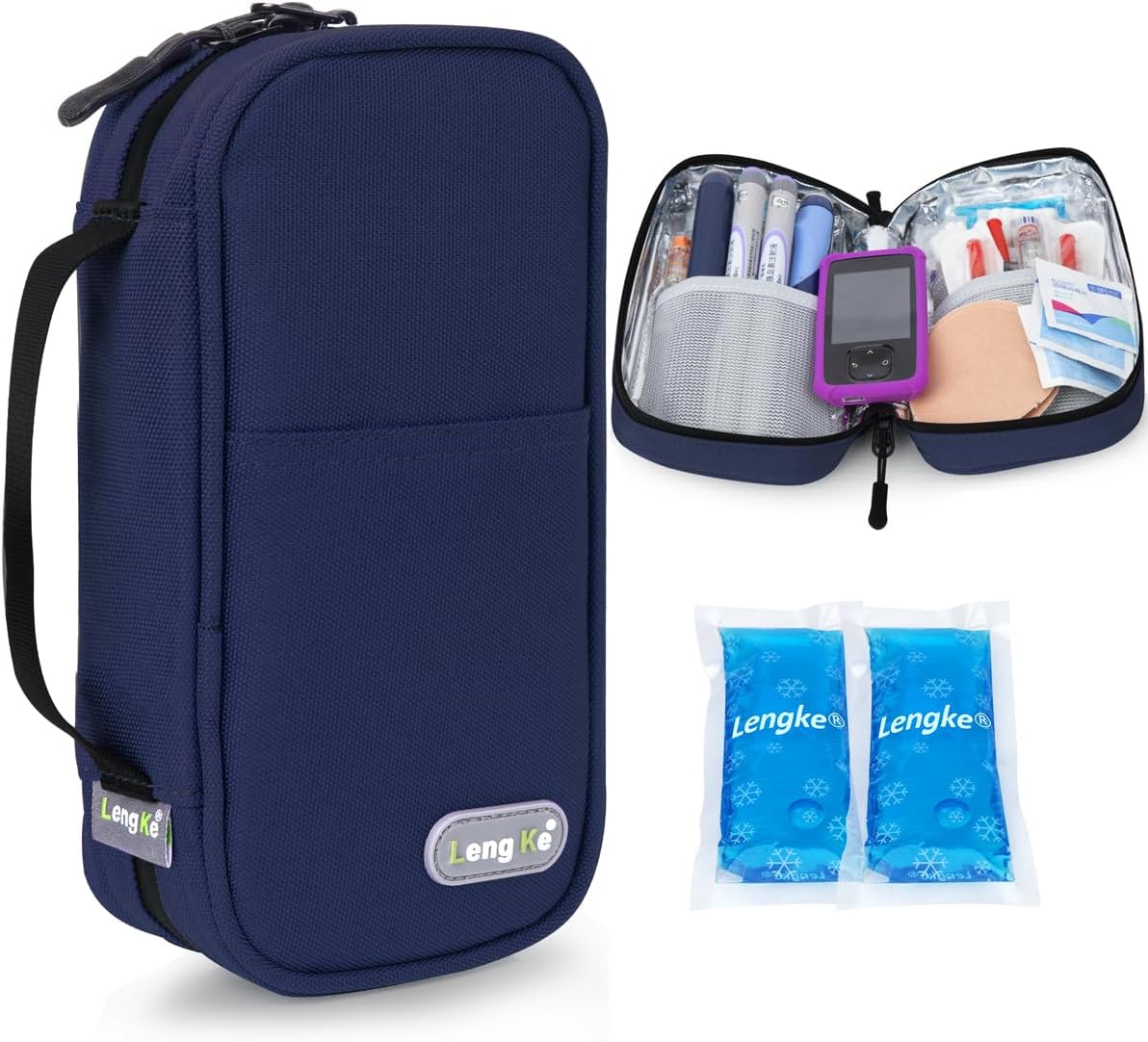 YOUSHARES Insulin Cooler Case - Travel Medicine Cooler Bag for Diabetes Supplies, Insulin Pen Case with 2 TSA Approved Gel Ice Pack (Navy Blue)