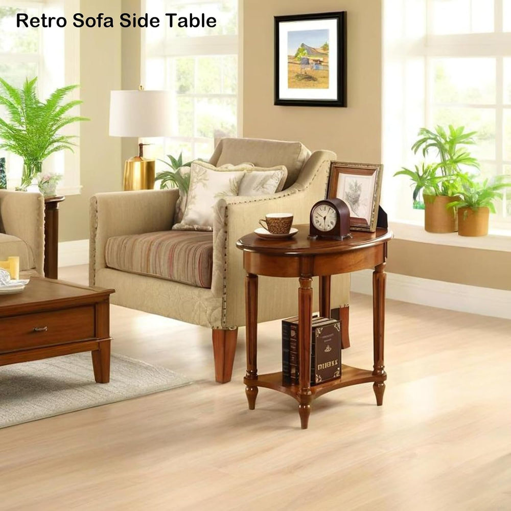 YUNMUARY-Oval End Table Cherry Finish Wood Side Table with Storage Shelf,Mode...