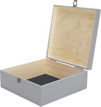 makerflo Large Grey Pine Wood Memory Box with Black Felt Inside, Hinged with Clasp, Keepsake Wooden Box Ideal for Craft and Personalization (Laser Engraving, Epoxy, UV DTF, and Vinyl) – Pack of 1