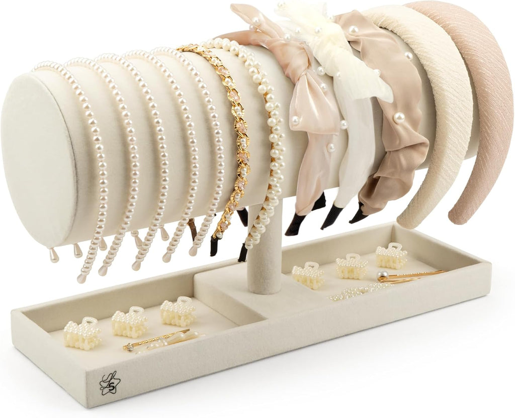 LS Lulu & Summer Headband Holder Organizer - Storage Stand Display Rack for Headbands, Hairband, Disney Ear, Tiara and Hair Accessories in Women and Girls Room (Cream/Off White)