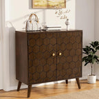 COSIEST 32" Storage Sideboard with Doors, Adjustable Shelf, Decorative Modern Accent Furniture for Living Room, Entryway, Kitchen (Brown, Honeycomb Pattern)