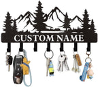 Personalized Custom Mountain Theme Key Holder with Name, Metal Wall Mount, Coat Rack, Key Hooks, Home Decor Gift