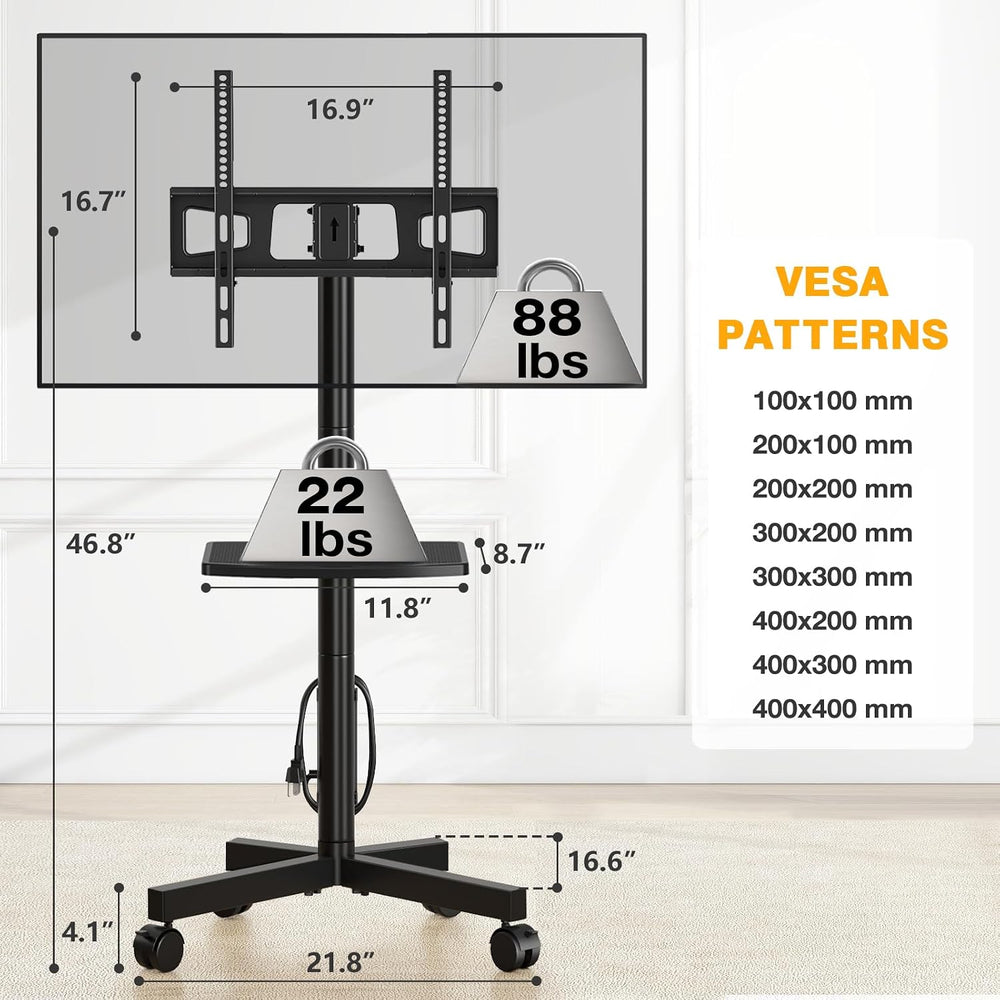 TVON Mobile TV Stand with Power Outlet for 23-65 Inch TVs up to 88 lbs | Tilt...