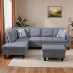 L-Shaped Sectional Sofa with Movable Chaise & Storage Ottoman, Lounge 3-Piece Modular Convertible Couches for Living Room, Apartment & Office, Grey