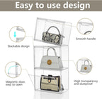Attelite Plastic Purse and Handbag storage Organizer for Closet, Clear Acrylic Display Case with Magnetic Door for Wallet, Book, Cosmetic, Clutch Organization 3 Pcs