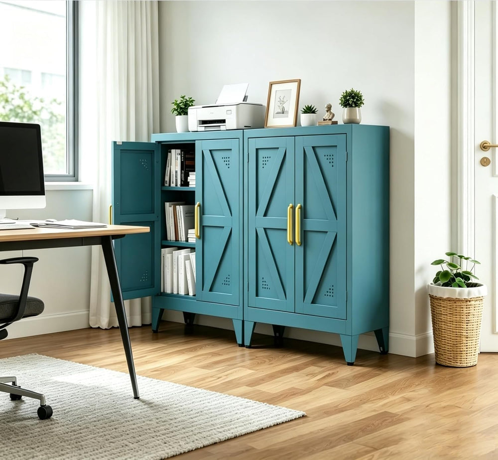 Short Pantry Cabinet with 2 Doors and Adjustable Shelves | Small Kitchen Stor...