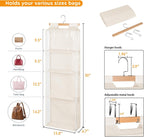 Syeeiex Over the Door Purse Organizer with Zippers, 4 Mesh Shelves, Beige | PVC Hanging Closet Bag Organizer, Dustproof Handbag Tote Storage Bag for Door, Wardrobe and Shelf Rack