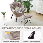 Tiita Lazy Chair with Ottoman, Modern Large Accent Lounge Armchair, Comfy Leisure Sofa Reading Chair with Footrest for Bedroom, Living Room, Dorm Rooms, Garden and Courtyard, Khaki