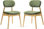 Wooden Dining Chairs Set of 2, Farmhouse Boucle Upholstered Kitchen Chairs, Green