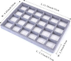 Mornajina 24 Grids Stackable Jewelry Tray Organizer with Removable Dividers, Velvet Jewelry Display Tray for Earrings Necklaces Bracelet Rings Display Showcase - Grey