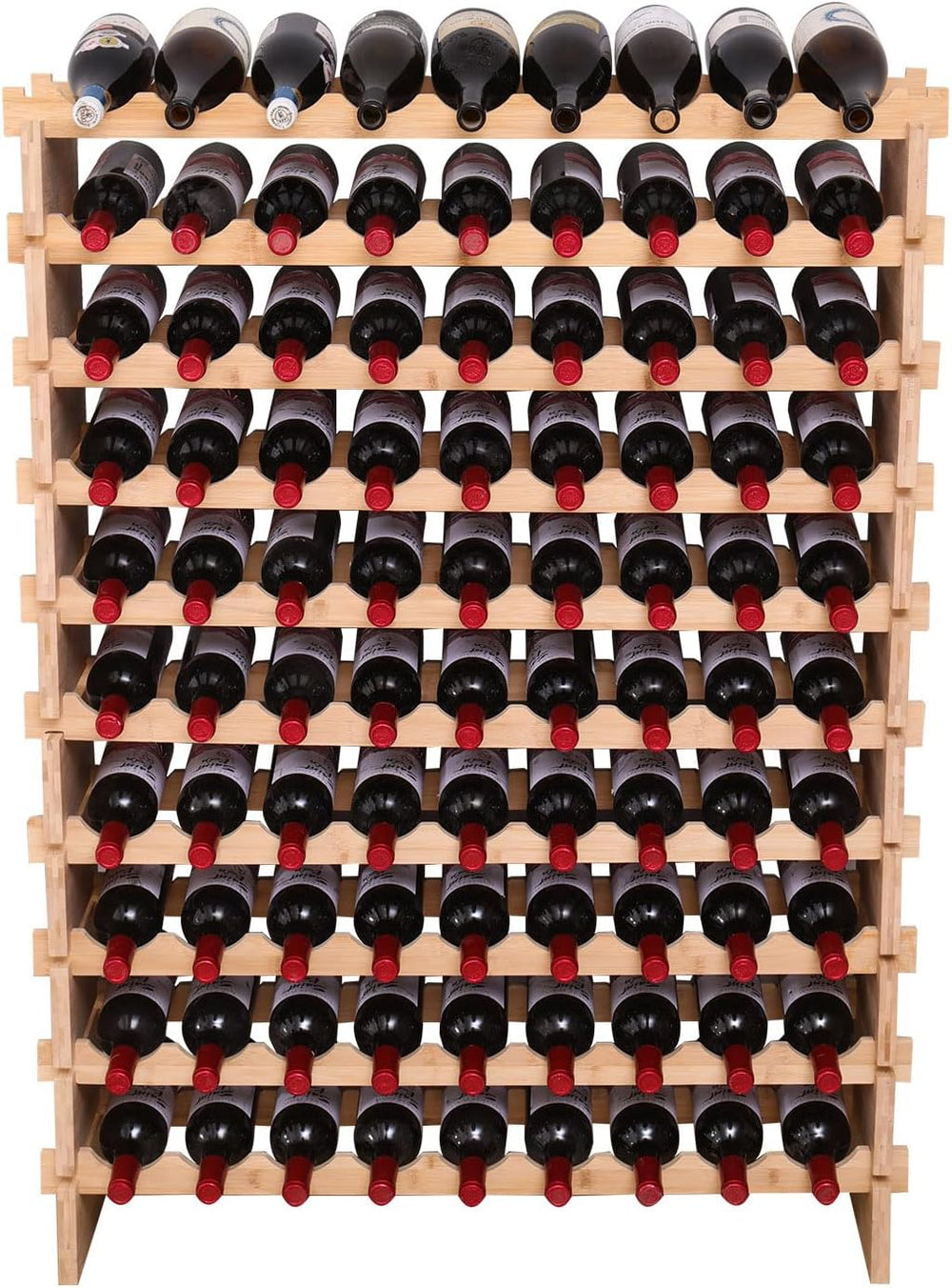 90 Bottle Stackable Storage Modular Wine Rack Cabinet Bamboo freestanding Flo...