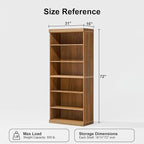 72" Wooden Book Shelf, 5 Shelf Bookcase, Modern Bookshelf with Adjustable Shelf for Home Office, Study Room, Oak