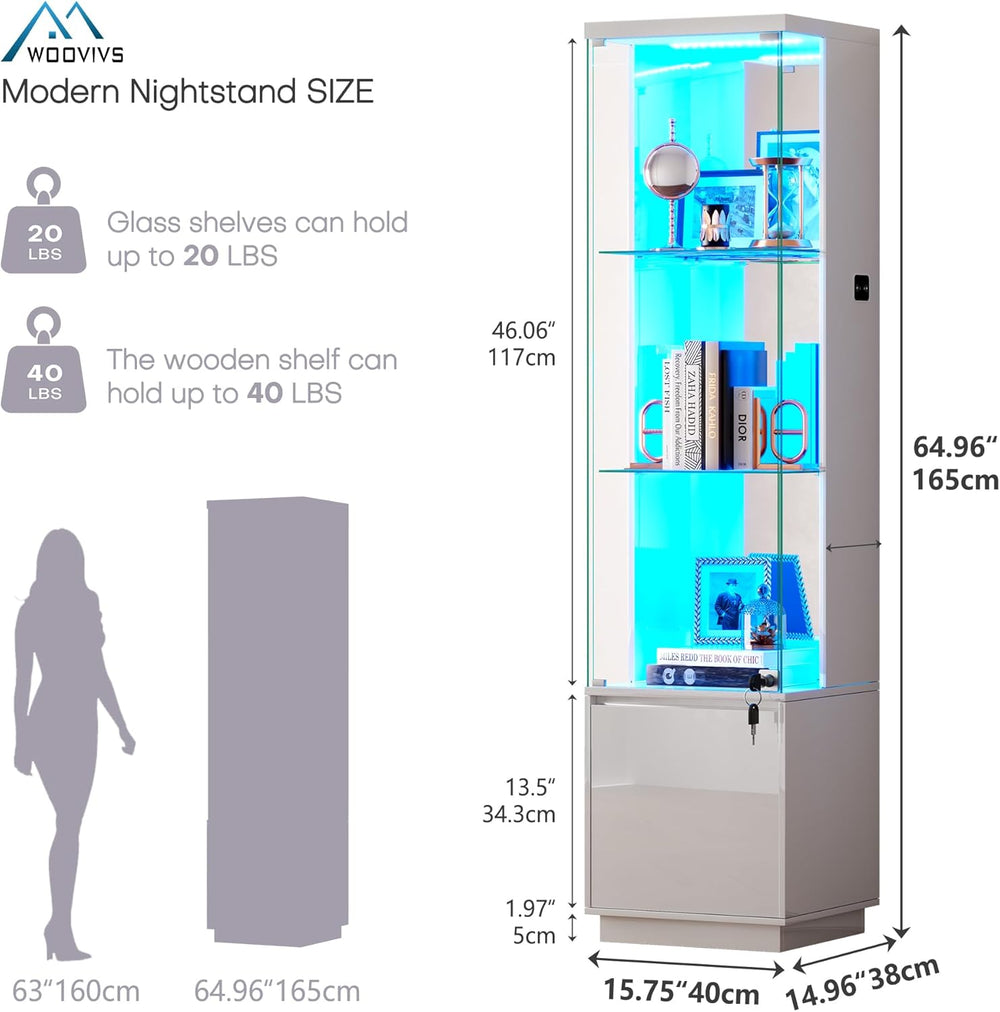 WOOVIVS 64.9" Glass Display Cabinet with Lock & 3-Color LED Lights, ...