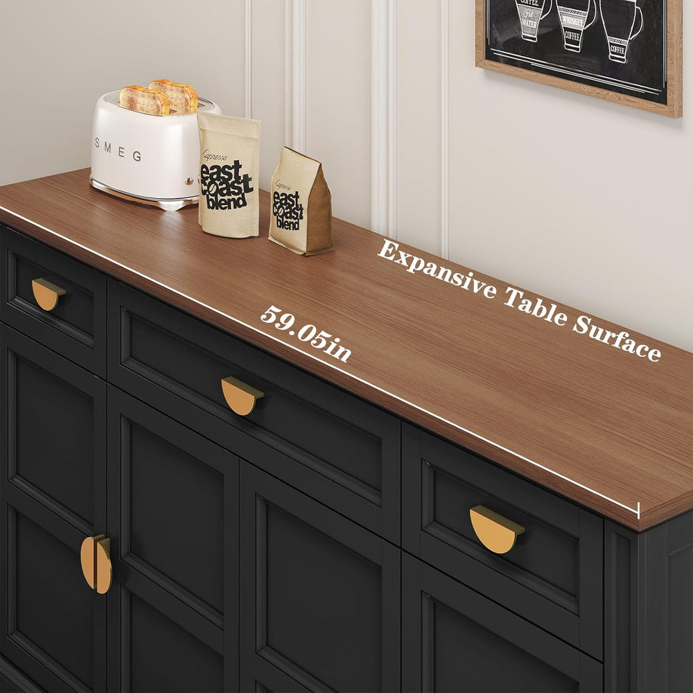 HLR 60” Large Buffet Sideboard Cabinet with 4 Doors and 3 Drawers Shaker Styl...