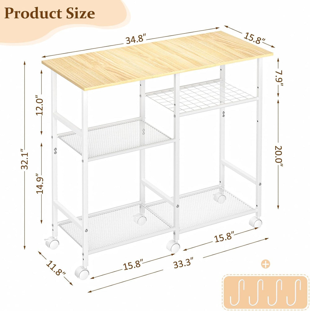 ThreeHio Kitchen Island cart with Storage, Mobile Kitchen Cart with 4 Hooks a...