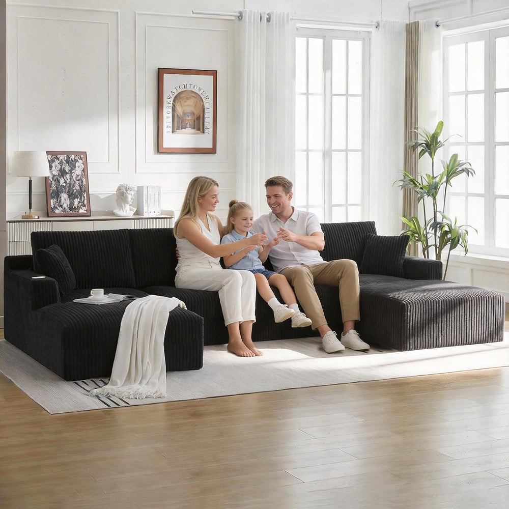 130" U-Shaped Modular Sectional Sofa with Chaise | Corduroy Flexible Mod...