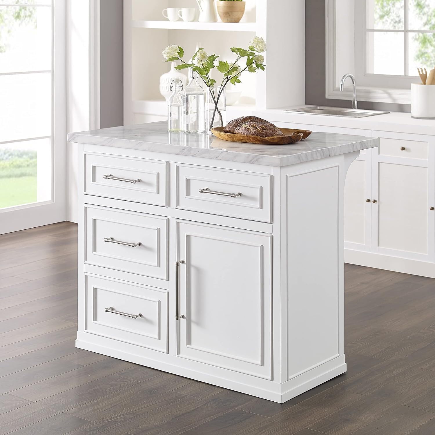 HomeStock Eclectic Elegance Faux Marble Top Kitchen Island