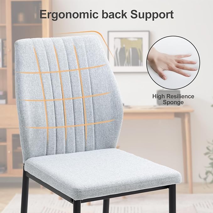 Dining Chairs Set of 4, Upholstered Wooden Dining Room Chairs, Mid Century Modern Fabric Kitchen Chair with Metal Legs Chenille Fabric for Kitchen/Restaurant/Hotel- Light Gray (Only Chairs)
