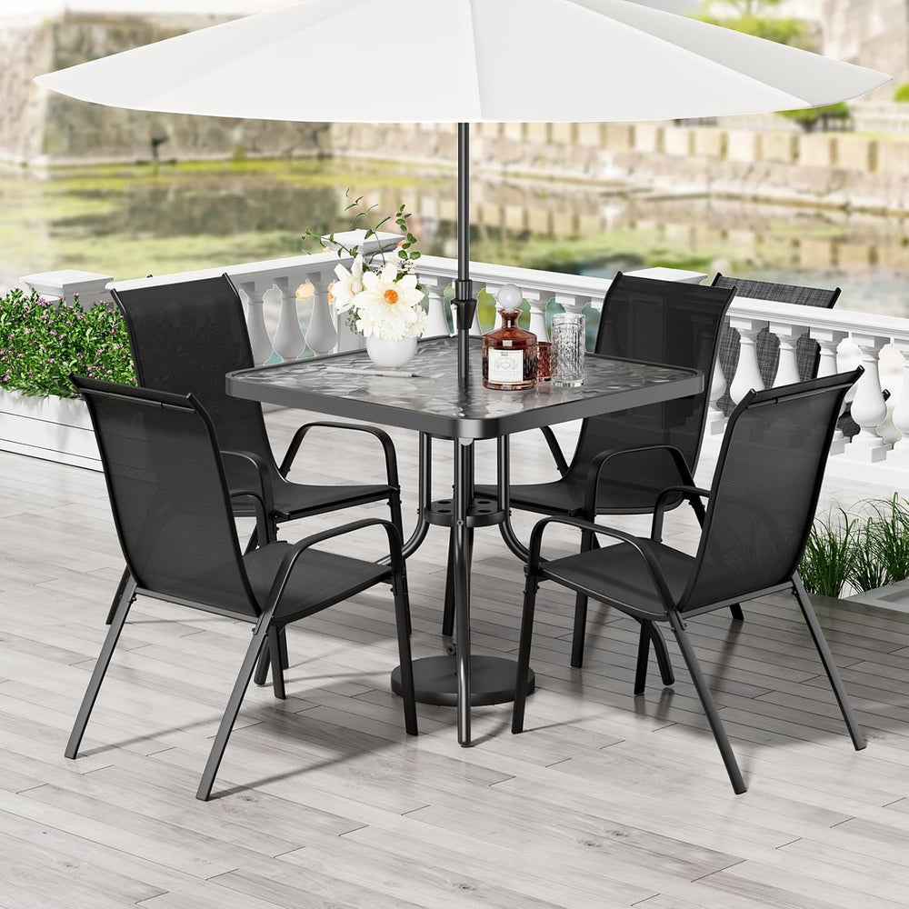 TLSUNNY 5 Pieces Patio Dining Set for 4, Glass Table and Textilene Chair