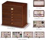 Jewelry Boxes and Organizers - Large Wooden Lockable Cabinet with Key, 8-Layer dresser top jewelry organizer, Vintage Jewelry box for Women and Men GiftIdea