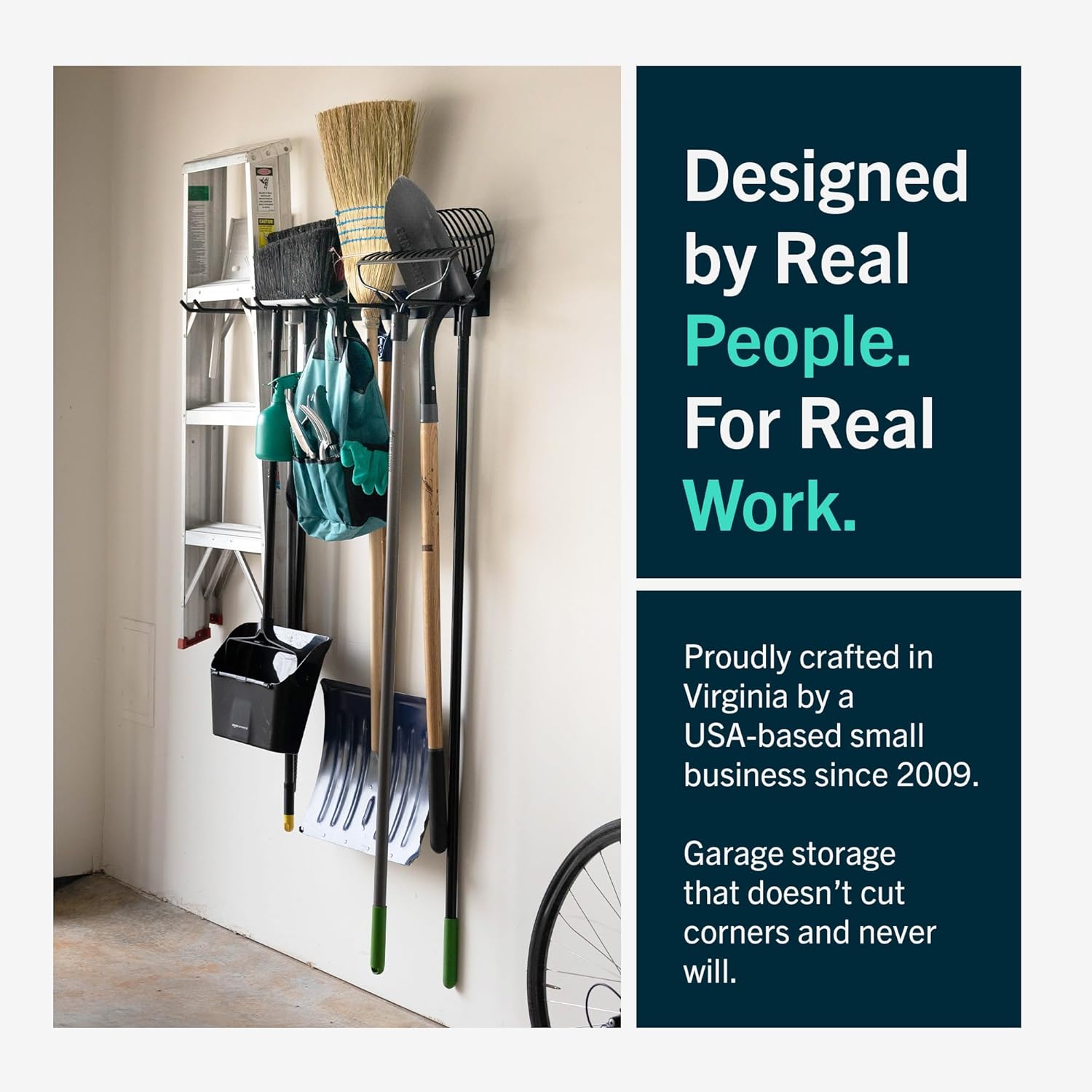 StoreYourBoard Wall-Mounted Rack With 4 Garage Hooks – Heavy-Duty Steel Holder Garage & Garden Storage for Shed, Workshop, or Home Organization – For Rakes, Shovels, Tools & More – 1 Pack, Cactus