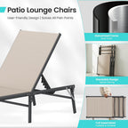 Amopatio Outdoor Lounge Chairs Poolside Chaise Lounge for Patio Set of 2 | with Side Table Foldable Stackble Fully Assembled Weather Resistant 5-Position Adjustable Backrest 400LBS Capacity