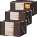 BALEINE 3 Pack Clothes Storage Bags, 16 Gallon Storage Containers with Reinforced Handle, Sturdy Zipper, Closet Organizer for Blanket, Comforter, Pillow, Bedding (Brown, 3 Pack)