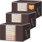 BALEINE 3 Pack Clothes Storage Bags, 16 Gallon Storage Containers with Reinforced Handle, Sturdy Zipper, Closet Organizer for Blanket, Comforter, Pillow, Bedding (Brown, 3 Pack)