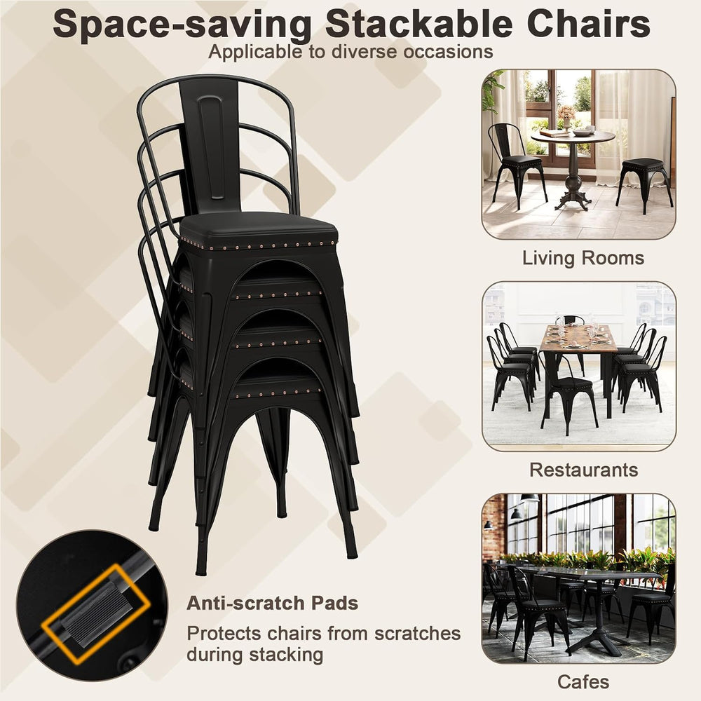 GIANTEX Metal Dining Chairs Set of 4, Stackable Armless Kitchen Side Chair wi...