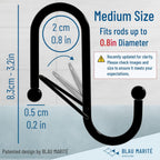 10-Pack Metal S Hooks for Hanging – Heavy-Duty S-Shaped Hook with Safety Buckle – Fits Bars up to 0.8 in – Anti-Drop S-Hooks for Kitchen, Bathroom, Closet & Pot Racks – Black (Medium)
