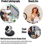 JAYEGT Motorized Rotating Display Stand with LED Light , 10 inch /55lbs Load, 360 Turntable Display Stand for Photography Products Shows, Jewelry, Watch (White / White LED Light/ Rechargeable )
