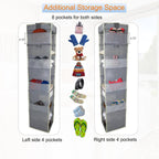 Large-Sized Hanging Shoe Organizer 10-Shelf, Sturdy Hanging Closet Organizer with 8 Side Pockets, Wider Hanging Shelves for Storage Shoes Clothes Jeans Shirts Toys, Grey