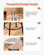 VEVOR Bar Table and Chairs Set, 3PCS 23.5″ Bars Tables Set with Rounded Corner Design, Round Pub Table with Two Stools for Office Desk, Breakfast Corner, Mini Bars, Light Gray, Black