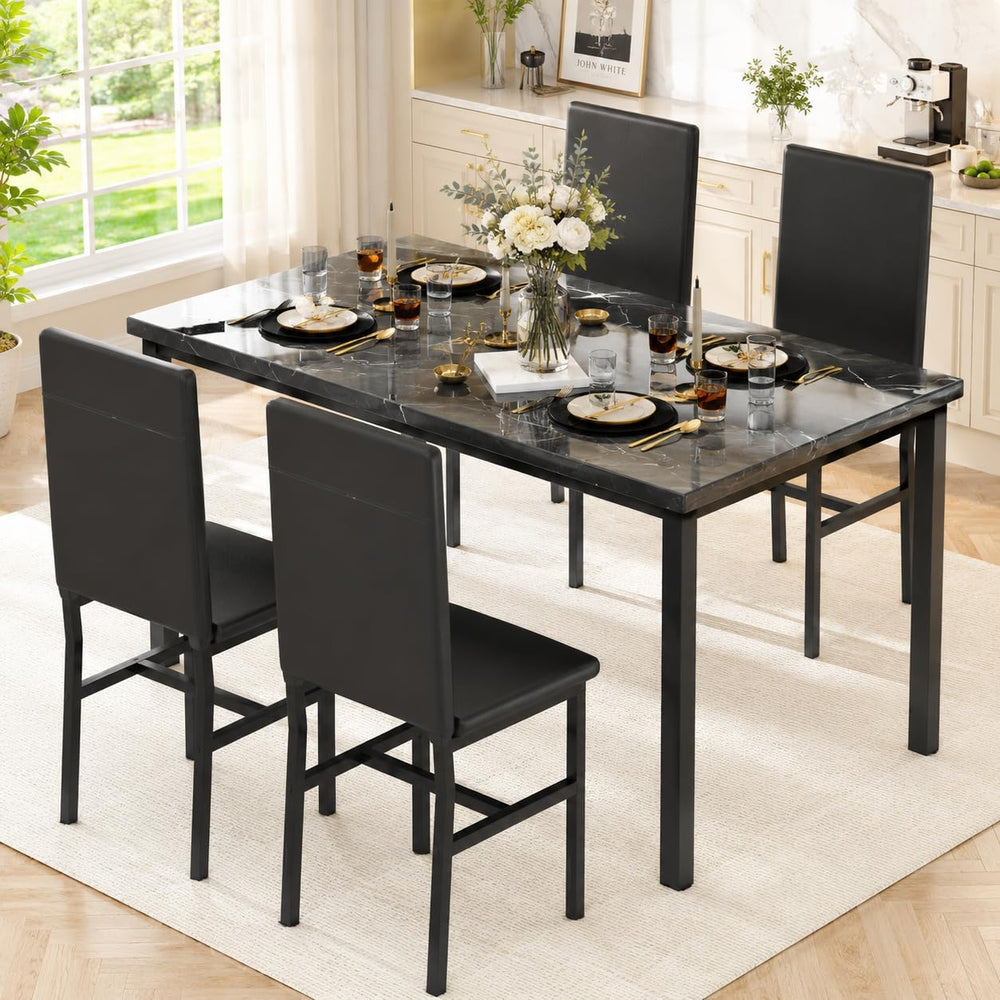 DKLGG 5-Piece Dining Table Set for 4, Faux Marble Kitchen Table Chairs Set of...