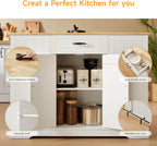 ONBRILL Stationary Kitchen Islands Include 2 Chairs, 47" Kitchen Island with Drop Leaf, Home Bar Table with Spice Rack & with Trash Cabinet, Island Table for Dining Room with Power Outlet, White