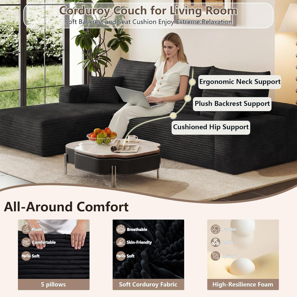 95" Cloud Sectional Couch with L-Shape Chaise, Modern Cloud Couch with D...