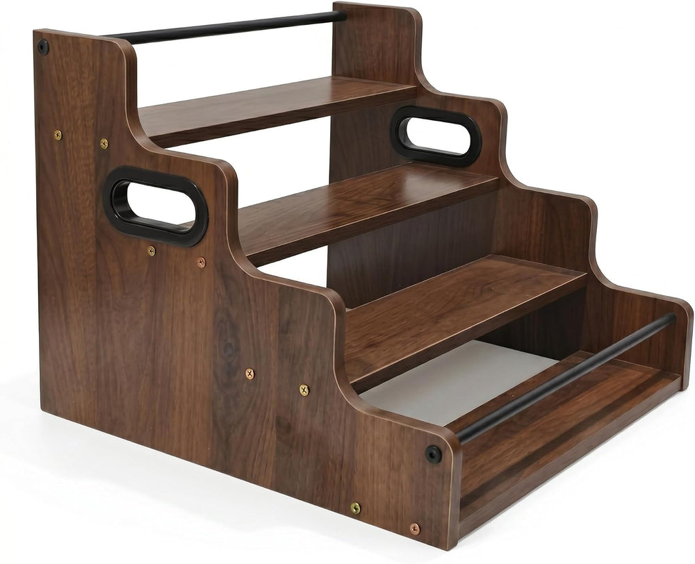 VECELO 4-Tier Liquor Display Shelf, Countertop Wooden Wine Bottle Rack, Rusti...