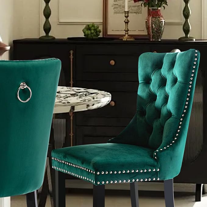 Velvet Upholstered Dining Chairs Set of 4, Modern Style Kitchen Side Chairs w...