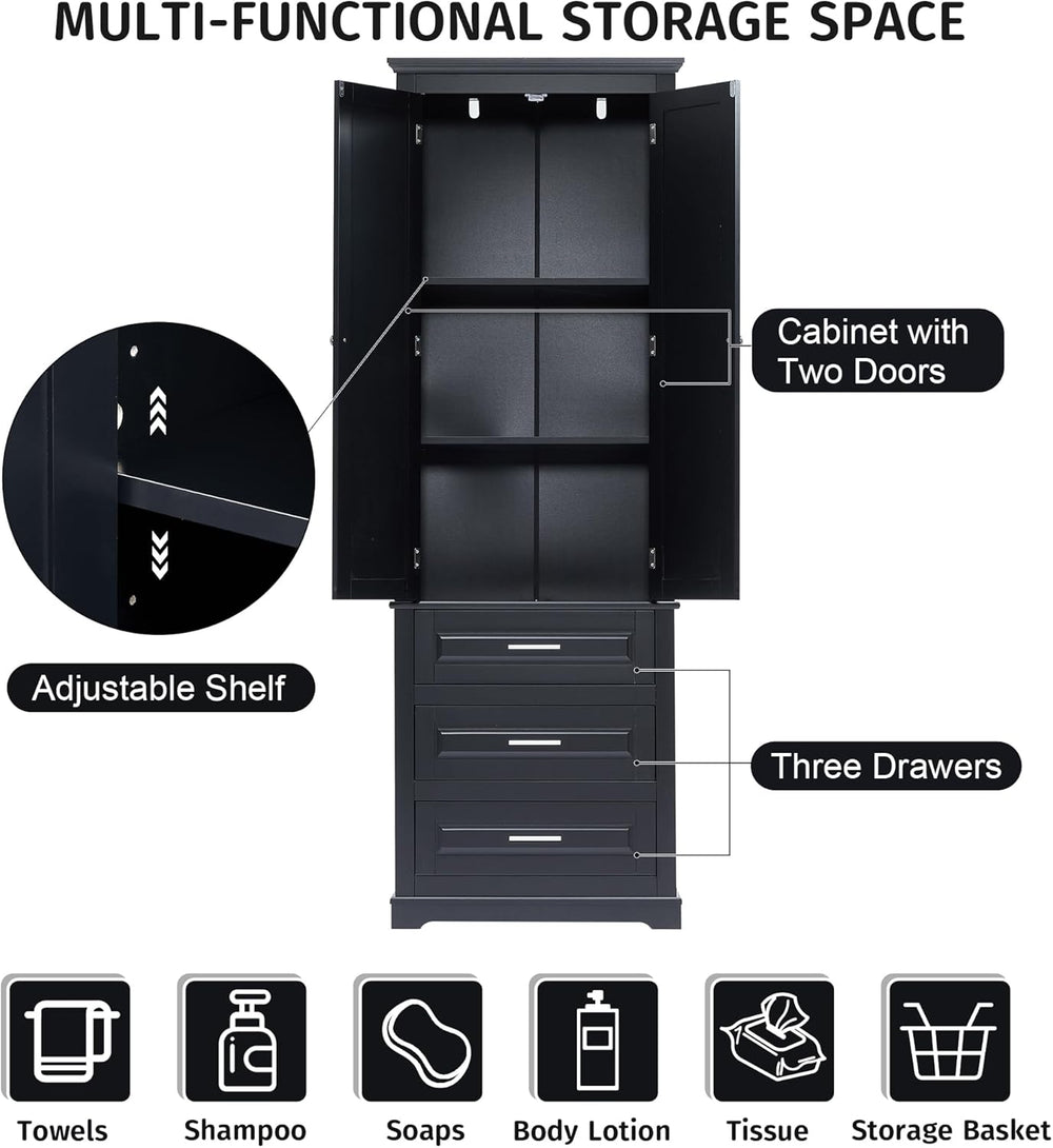 Merax 70" Pantry Cabinet with Two Doors & Three Drawer, Adjustable S...