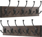 IBosins 2 Pack Coat Rack Wall Mount, 17'' Old Wood Color Coat Hanger, Rustic Wooden Metal Coat Hooks Rail for Entryway Living Room Coat Jacket Scarf Bag Towel Hat