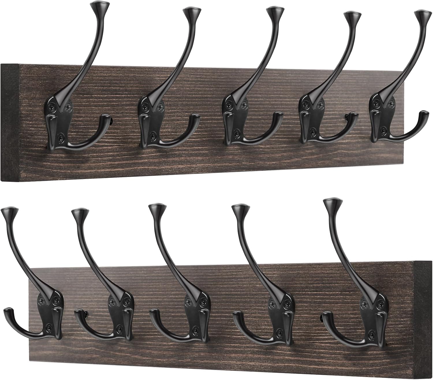 IBosins 2 Pack Coat Rack Wall Mount, 17'' Old Wood Color Coat Hanger, Rustic Wooden Metal Coat Hooks Rail for Entryway Living Room Coat Jacket Scarf Bag Towel Hat