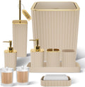 Bathroom Accessories Set - Gorgeous Bathroom Set, 10PC Beige Bathroom Accessory Set, Toilet Brush, Trash Can & Soap Dispenser