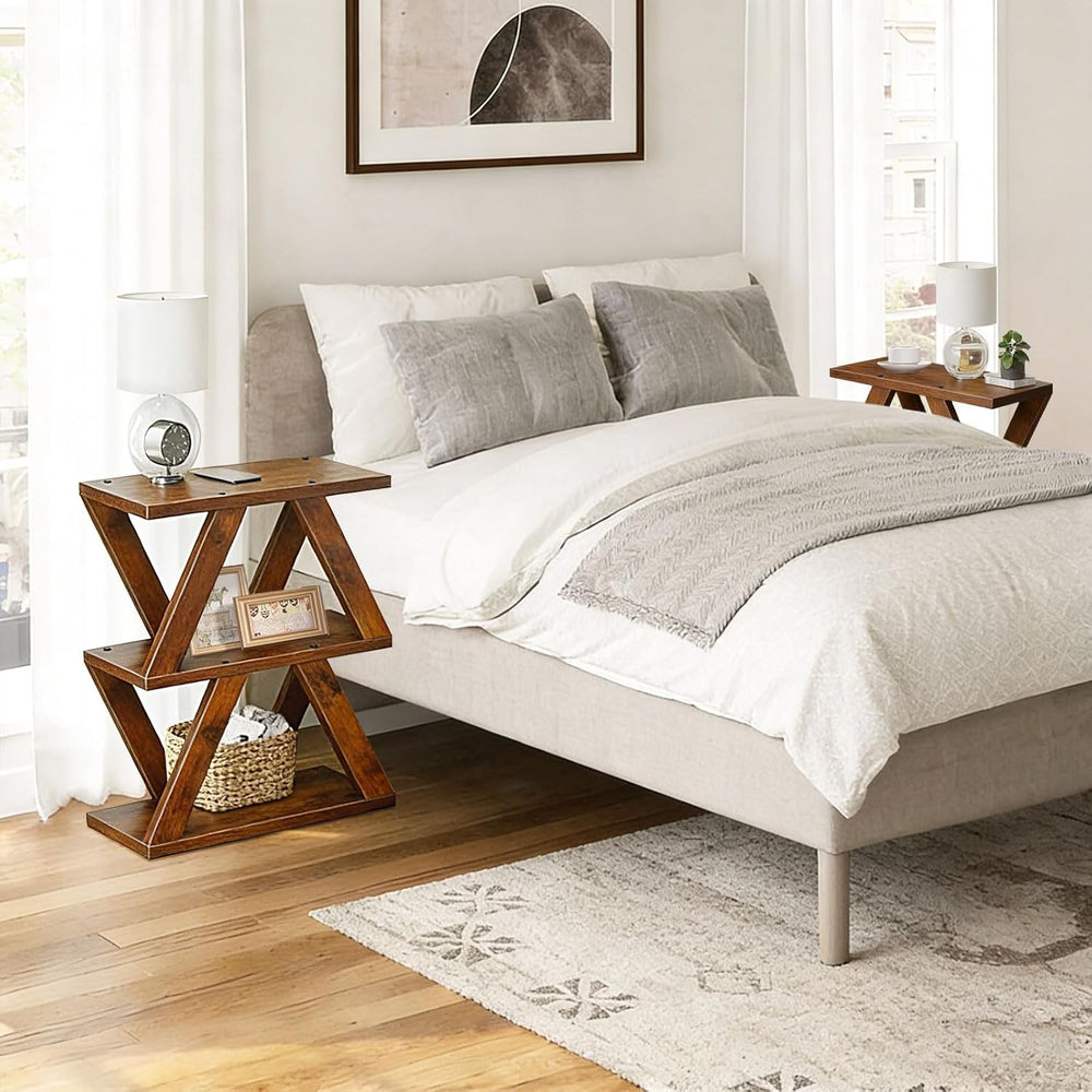 3 Tier Side Table with Side Guard Rails & Anti-Slip Pads, Narrow End Tabl...