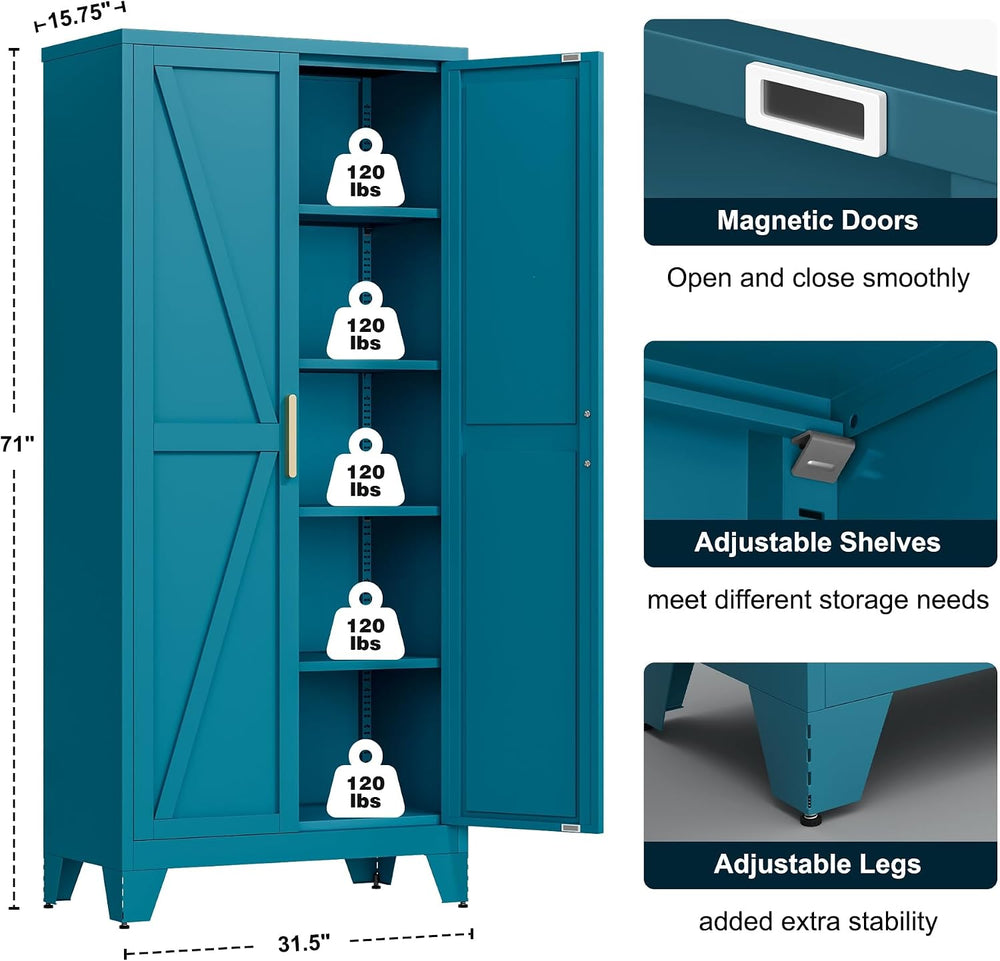 LCAOPC 71" Tall Metal Storage Cabinet with 2 Doors and 4 Adjustable Shel...