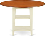 East West Furniture SUWE5-BMK-W 5 Piece Dining Table Set for 4 Includes a Round Kitchen Table with Dropleaf & Shelves and 4 Kitchen Dining Chairs, 42x42 Inch, Buttermilk & Cherry