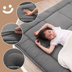 WhatsBedding Japanese Floor Mattress Futon Mattress 3" Grey Tatami Mat Shredded Memory Foam Filled Sleeping Pad, Foldable & Portable Roll Up Lounger Camping Bed for Kids and Adult,Queen Size 60"x 80"