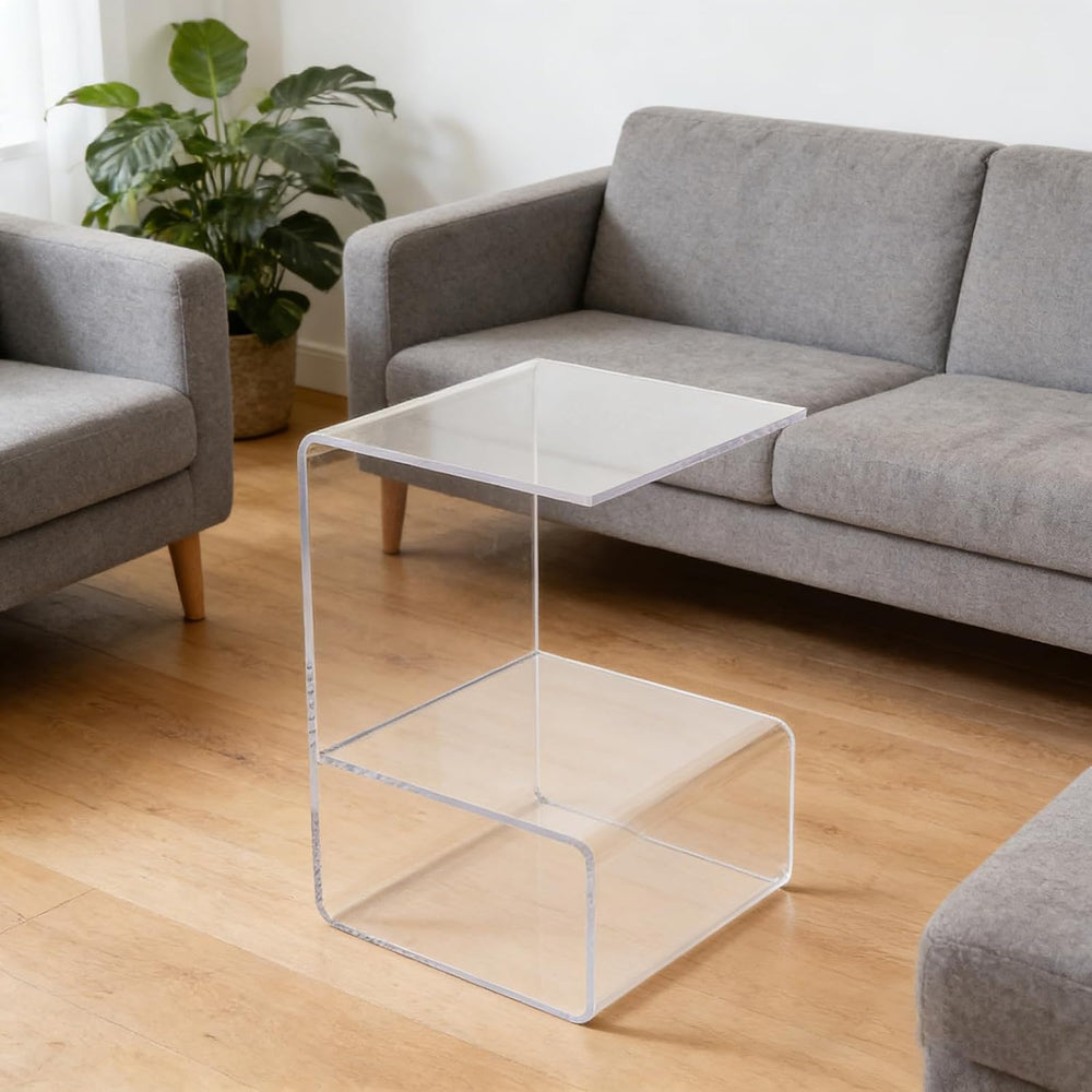 Modern Acrylic Side Table, 3-Tier End Table for Small Spaces, Clear Bedside T...