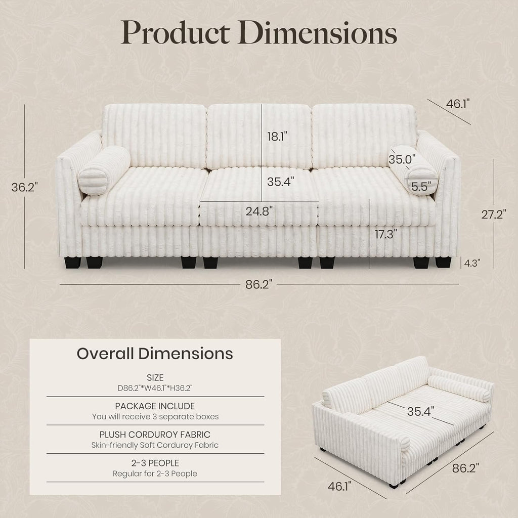 Belffin Plush Corduory Sectional Sleeper Sofa with Wide Deep Seat Modular Sectional Cloud Couches for Living Room. Beige Couch