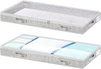 Low Profile Under Bed Storage, 3-Inch High Foldable Underbed Storage Bins with Lid & Zipper, No Structure, Super Slim Clothes Organizer for Crib Dorm Couch Low Bed, 2-Pack, Clear Top