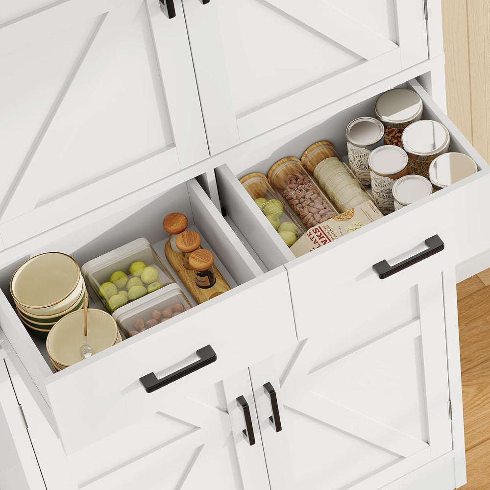 TEENFON Farmhouse Pantry Cabinet, 66.9″H Tall Kitchen Storage Cabinet with Ba...